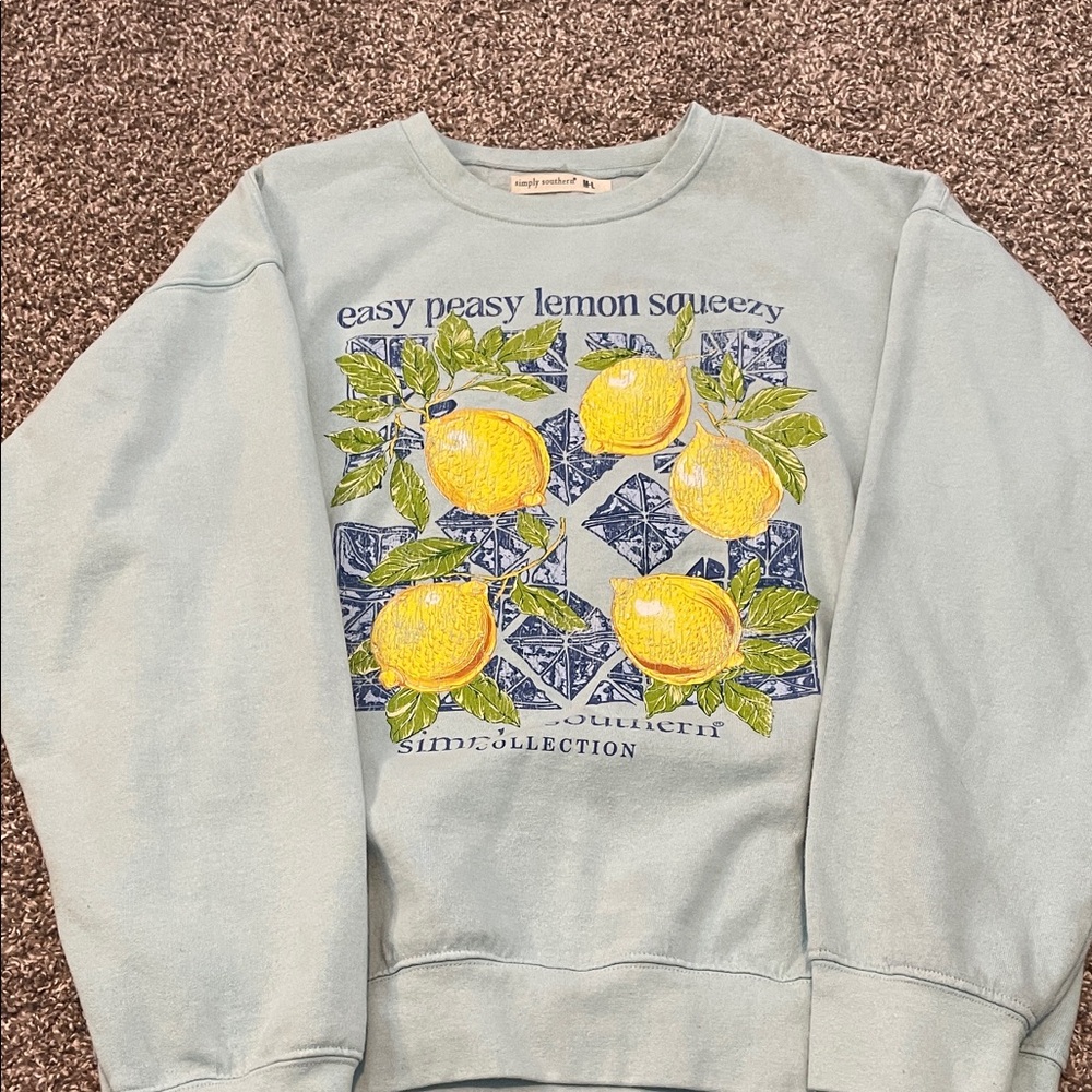 Simply Southern Lemon Graphic Blue Sweater